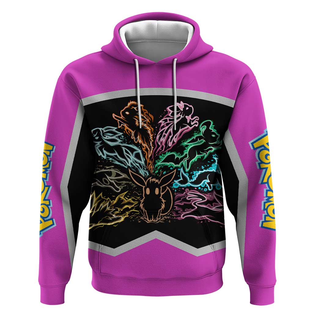 Espeon and Eeveelutions Zip Hoodie with Neon Elemental Designs and Pink Pokémon Theme - The Mazicc