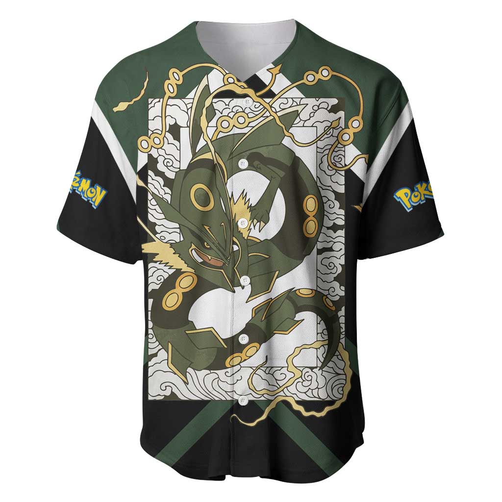 Rayquaza Baseball Jersey with Legendary Dragon Design and Green Black Pokémon Theme - The Mazicc