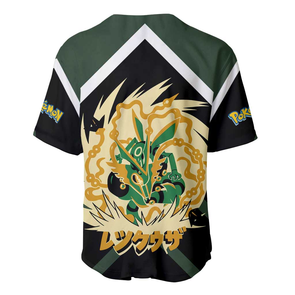 Rayquaza Baseball Jersey with Legendary Dragon Design and Green Black Pokémon Theme - The Mazicc