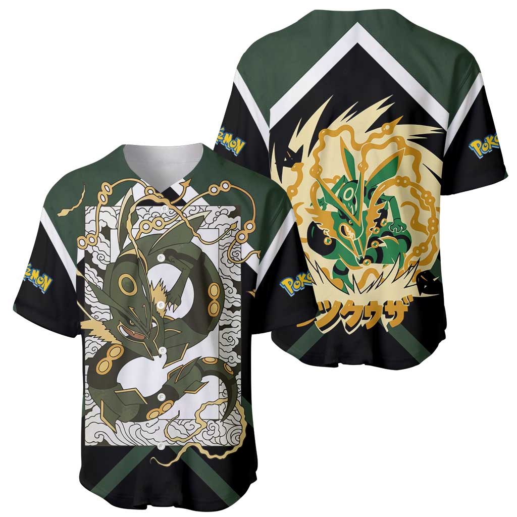 Rayquaza Baseball Jersey with Legendary Dragon Design and Green Black Pokémon Theme - The Mazicc