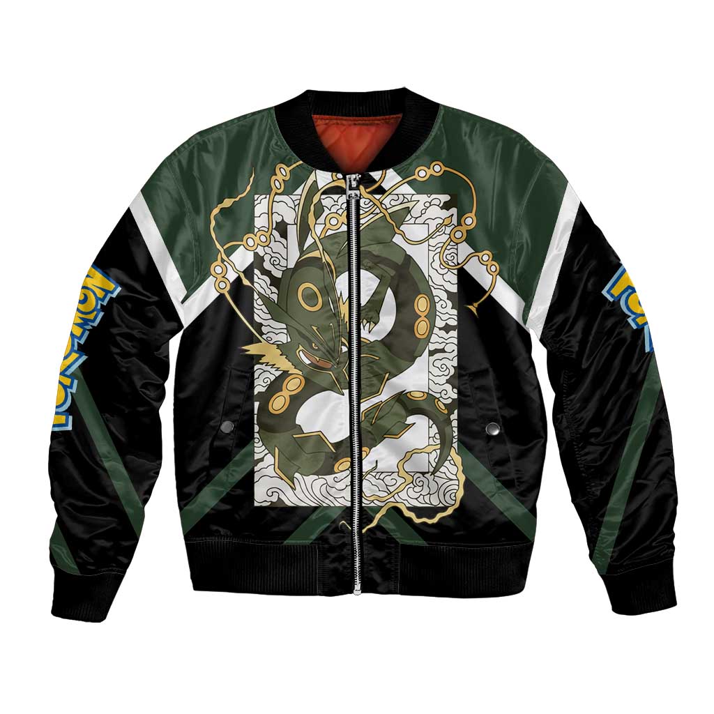 Rayquaza Bomber Jacket with Legendary Dragon Design and Green Black Pokémon Theme - The Mazicc