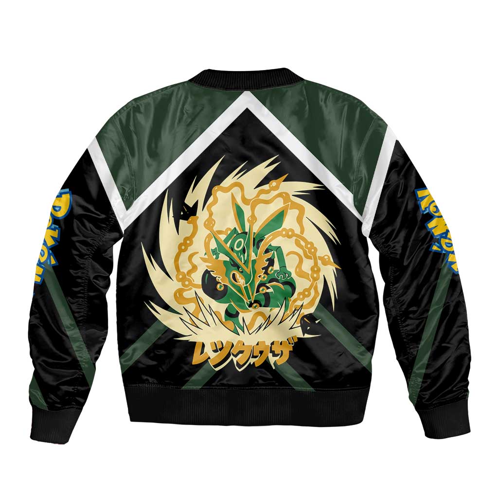 Rayquaza Bomber Jacket with Legendary Dragon Design and Green Black Pokémon Theme - The Mazicc