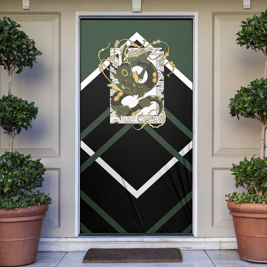 Rayquaza Door Cover with Legendary Dragon Design and Green Black Pokémon Theme - The Mazicc