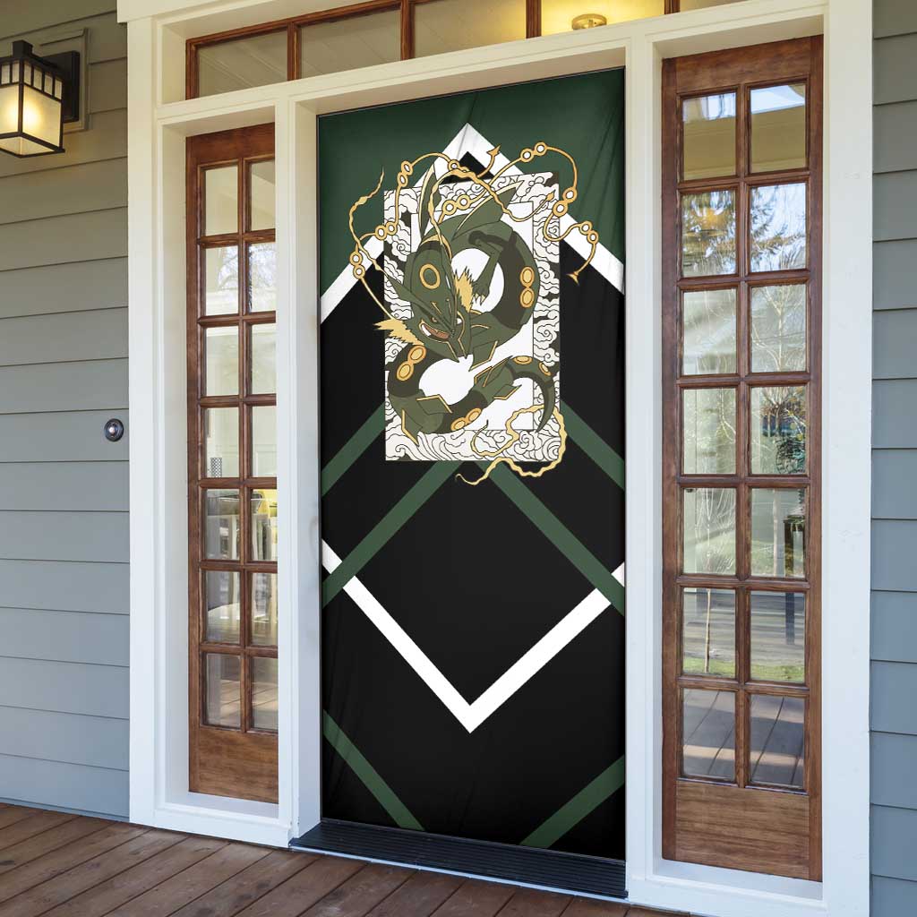Rayquaza Door Cover with Legendary Dragon Design and Green Black Pokémon Theme - The Mazicc