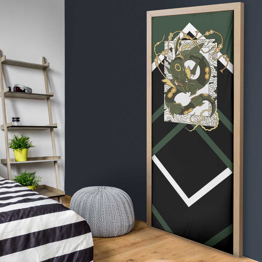 Rayquaza Door Cover with Legendary Dragon Design and Green Black Pokémon Theme - The Mazicc