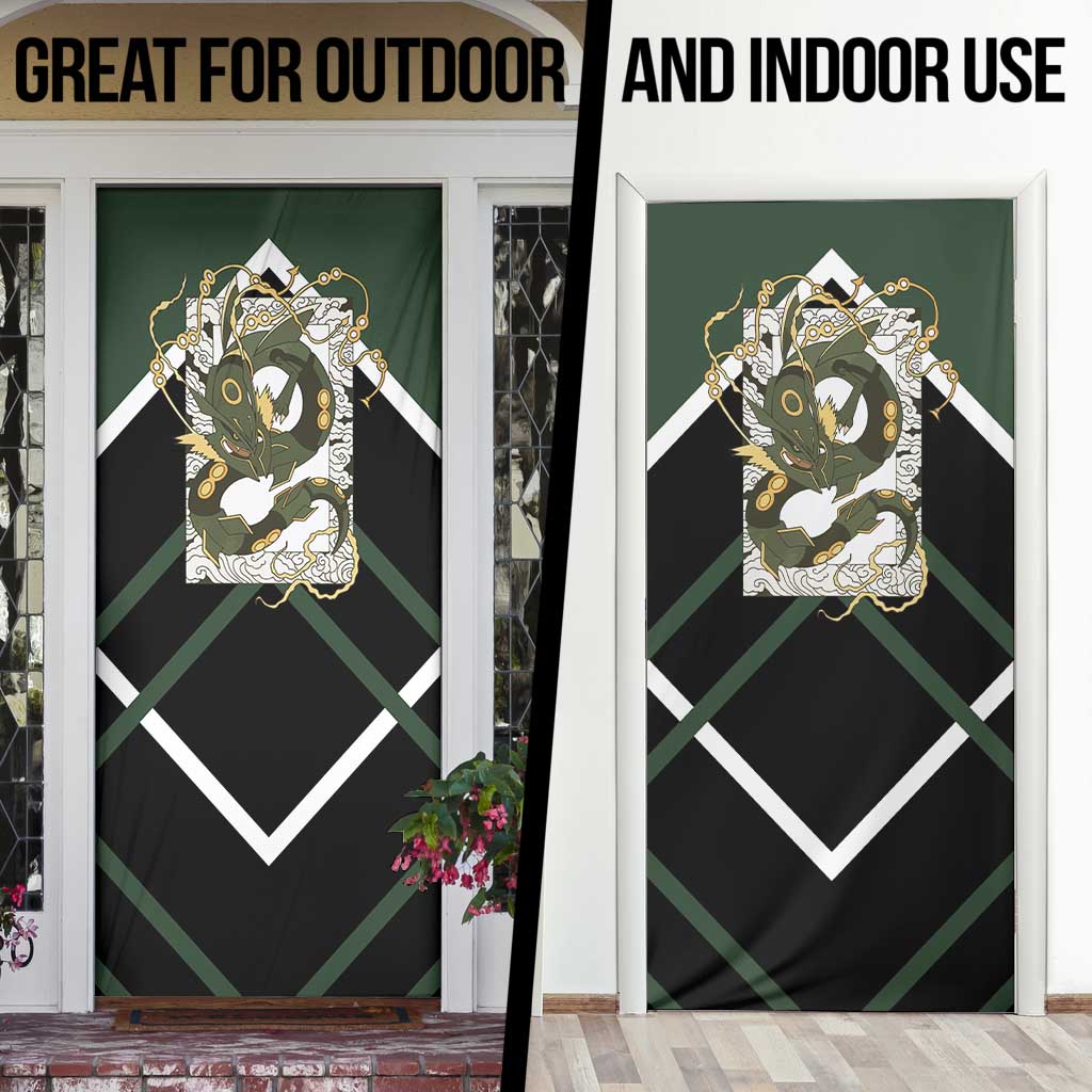 Rayquaza Door Cover with Legendary Dragon Design and Green Black Pokémon Theme - The Mazicc