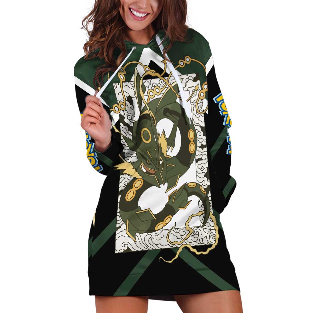 Rayquaza Hoodie Dress with Legendary Dragon Design and Green Black Pokémon Theme - The Mazicc