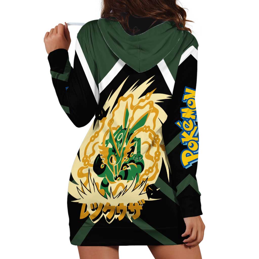 Rayquaza Hoodie Dress with Legendary Dragon Design and Green Black Pokémon Theme - The Mazicc