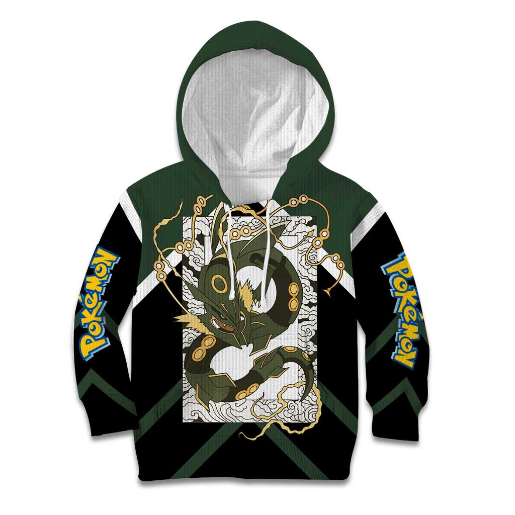 Rayquaza Kid Hoodie with Legendary Dragon Design and Green Black Pokémon Theme - The Mazicc