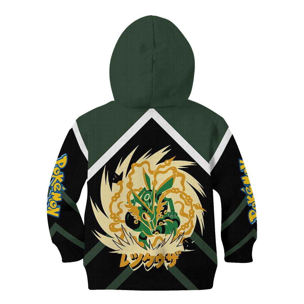 Rayquaza Kid Hoodie with Legendary Dragon Design and Green Black Pokémon Theme - The Mazicc