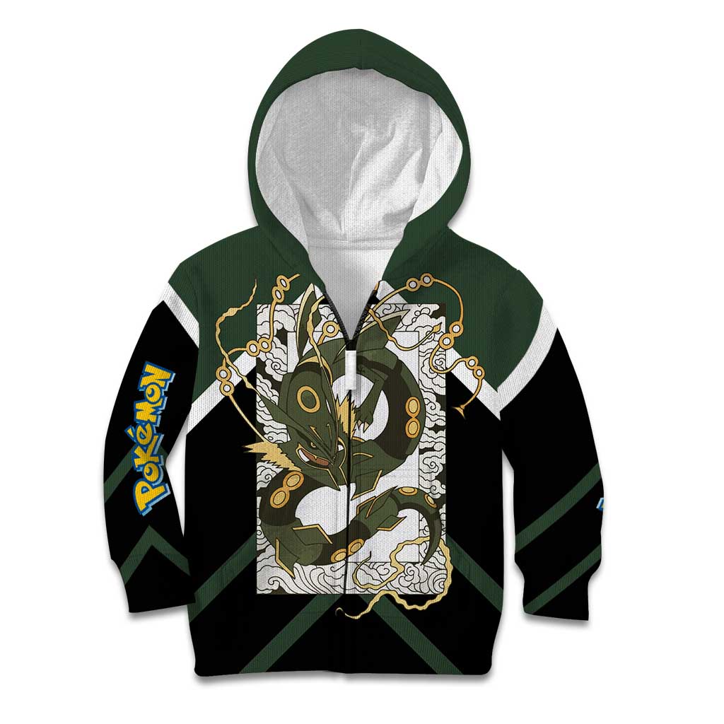 Rayquaza Kid Hoodie with Legendary Dragon Design and Green Black Pokémon Theme - The Mazicc