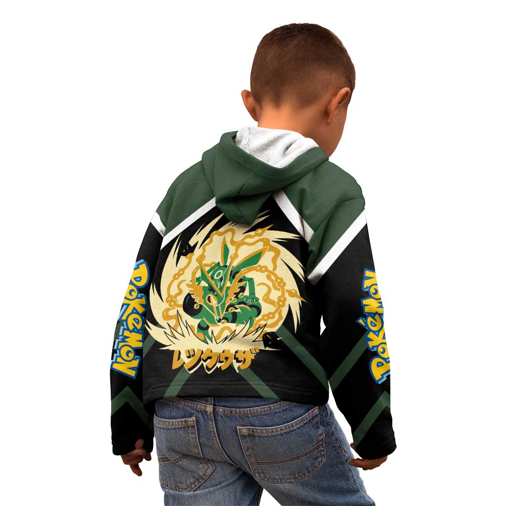 Rayquaza Kid Hoodie with Legendary Dragon Design and Green Black Pokémon Theme - The Mazicc