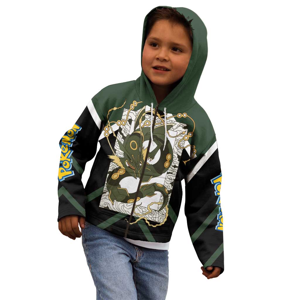 Rayquaza Kid Hoodie with Legendary Dragon Design and Green Black Pokémon Theme - The Mazicc