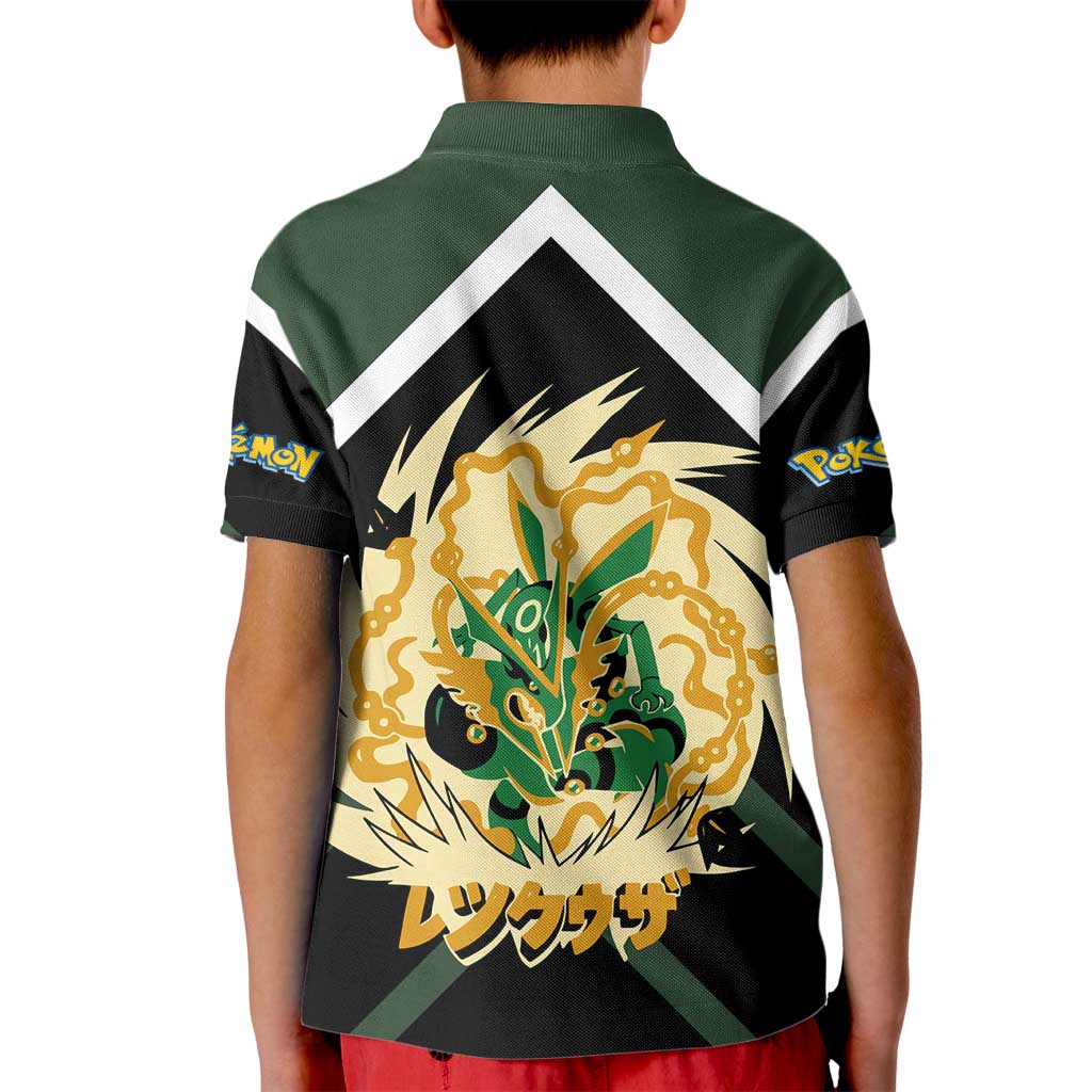 Rayquaza Kid Polo Shirt with Legendary Dragon Design and Green Black Pokémon Theme - The Mazicc