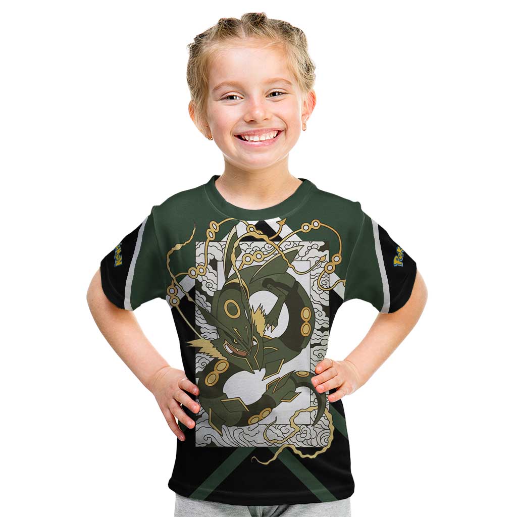 Rayquaza Kid T Shirt with Legendary Dragon Design and Green Black Pokémon Theme - The Mazicc