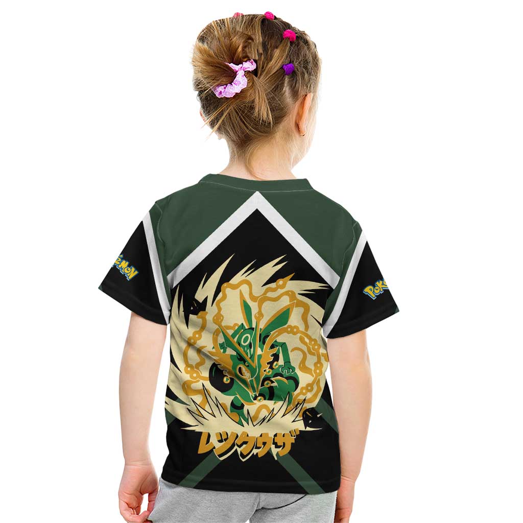 Rayquaza Kid T Shirt with Legendary Dragon Design and Green Black Pokémon Theme - The Mazicc