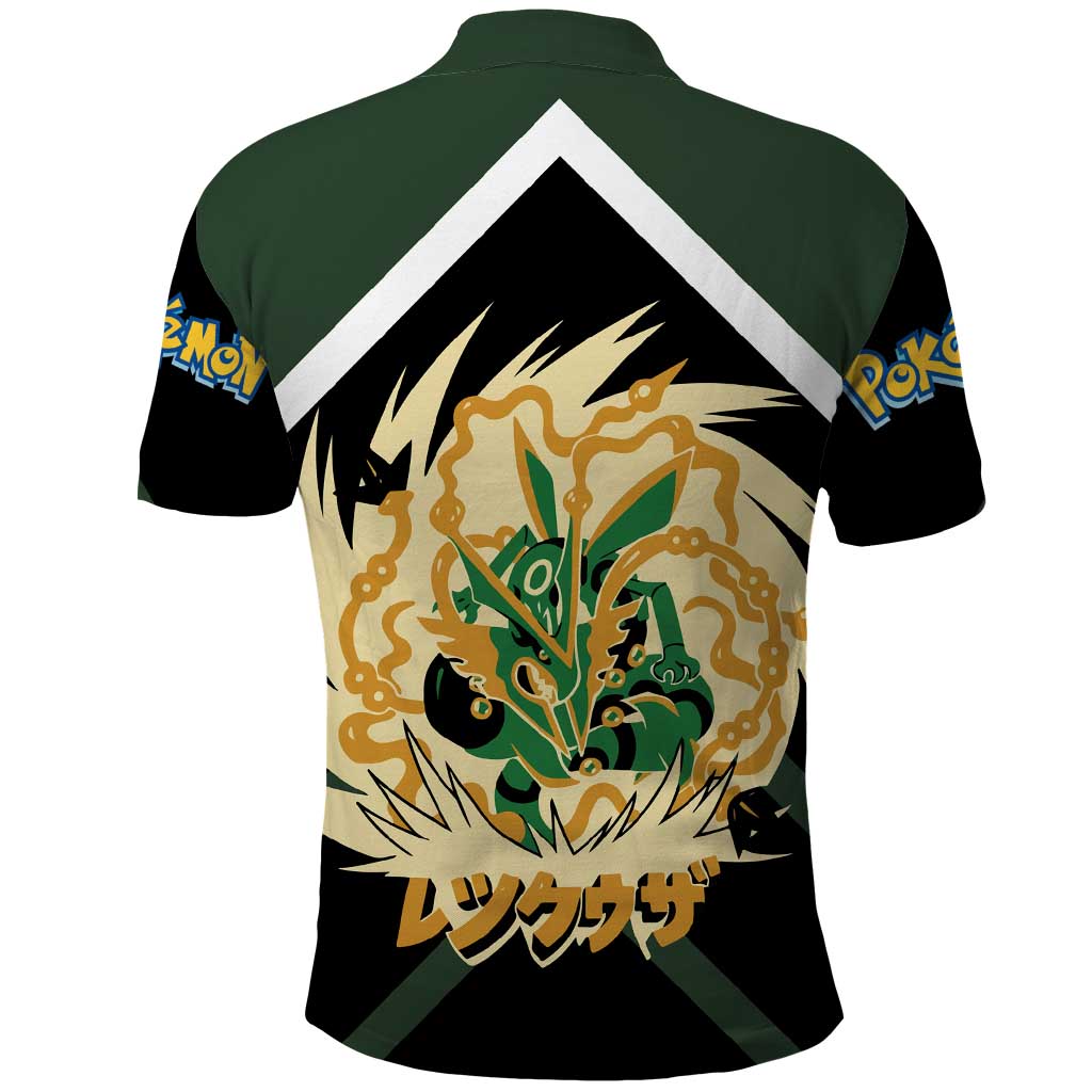 Rayquaza Polo Shirt with Legendary Dragon Design and Green Black Pokémon Theme - The Mazicc