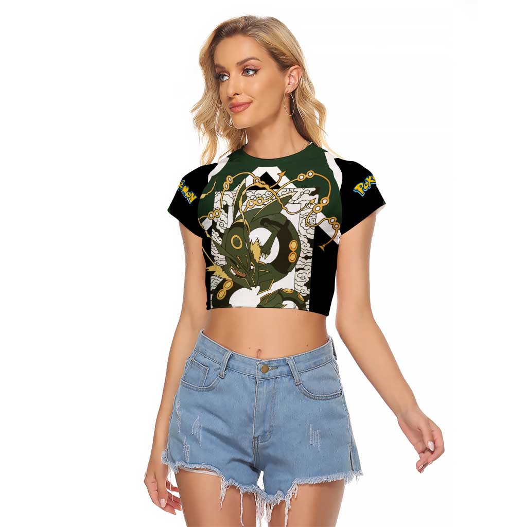 Rayquaza Raglan Cropped T Shirt with Legendary Dragon Design and Green Black Pokémon Theme - The Mazicc