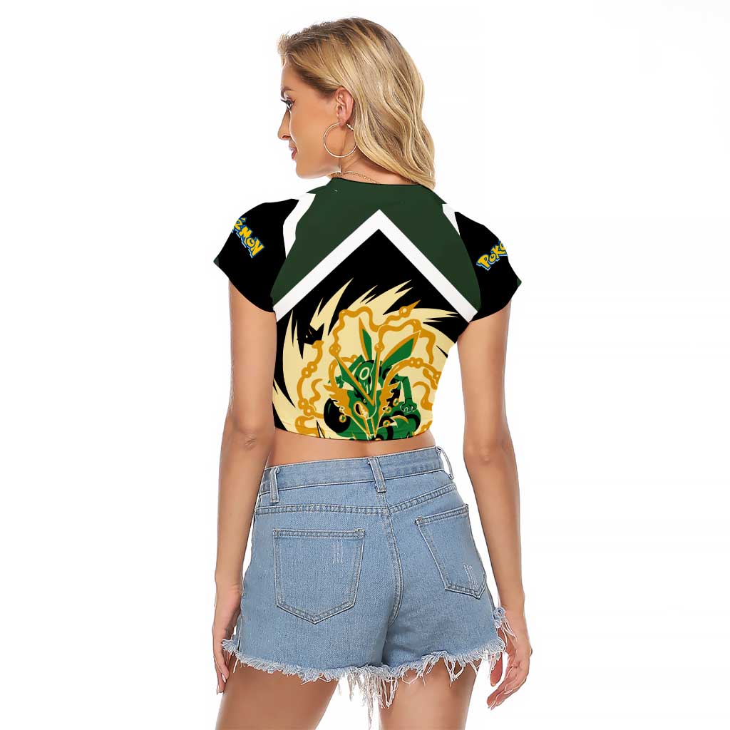 Rayquaza Raglan Cropped T Shirt with Legendary Dragon Design and Green Black Pokémon Theme - The Mazicc