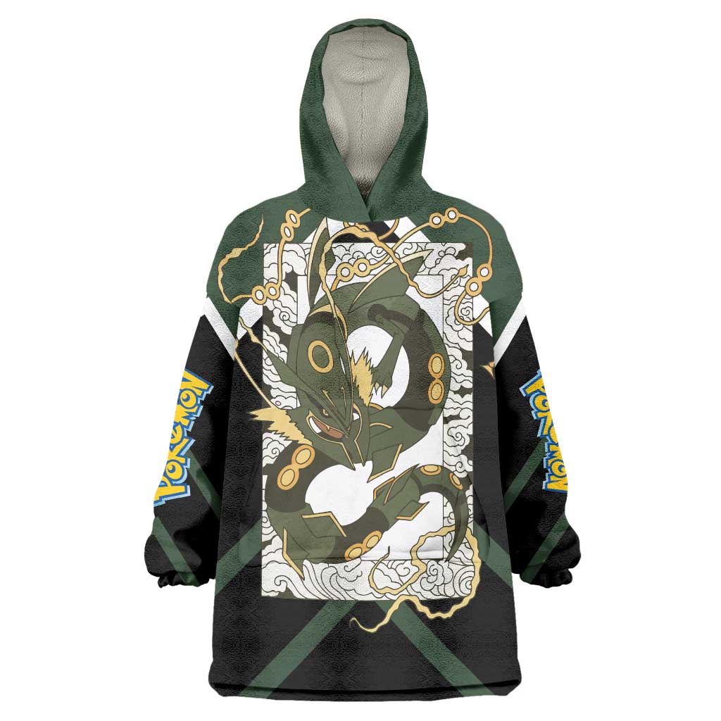 Rayquaza Wearable Blanket Hoodie with Legendary Dragon Design and Green Black Pokémon Theme - The Mazicc