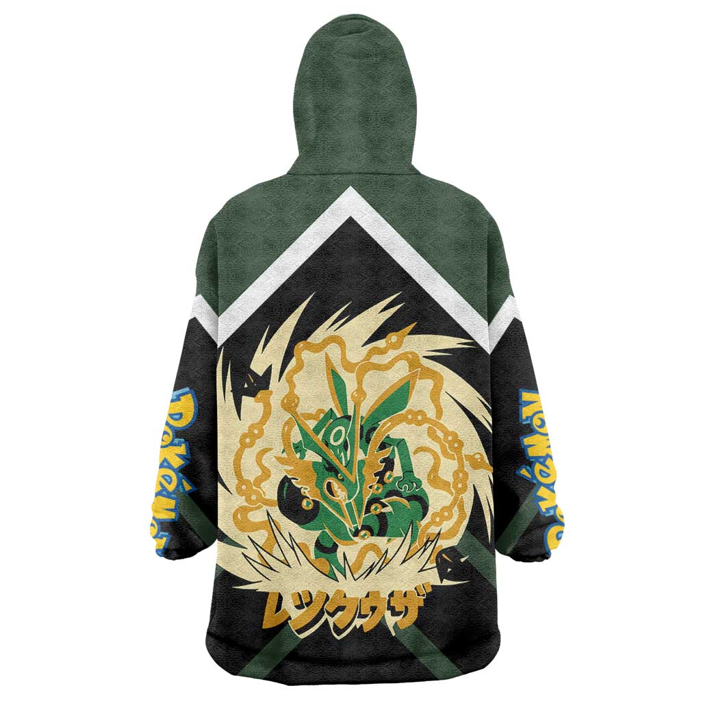 Rayquaza Wearable Blanket Hoodie with Legendary Dragon Design and Green Black Pokémon Theme - The Mazicc