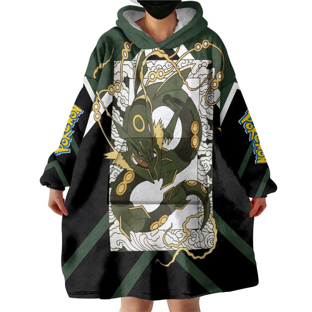 Rayquaza Wearable Blanket Hoodie with Legendary Dragon Design and Green Black Pokémon Theme - The Mazicc