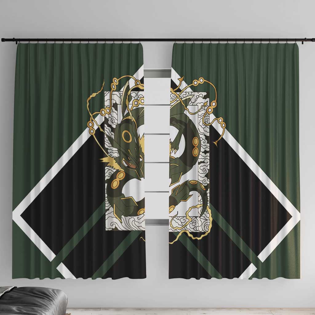 Rayquaza Window Curtain with Legendary Dragon Design and Green Black Pokémon Theme - The Mazicc