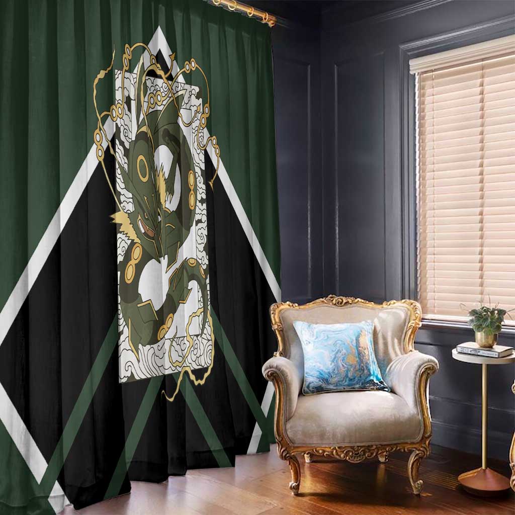 Rayquaza Window Curtain with Legendary Dragon Design and Green Black Pokémon Theme - The Mazicc