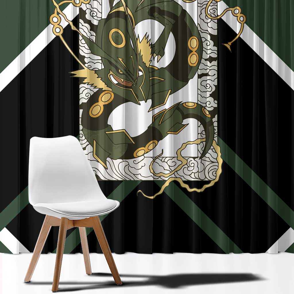 Rayquaza Window Curtain with Legendary Dragon Design and Green Black Pokémon Theme - The Mazicc