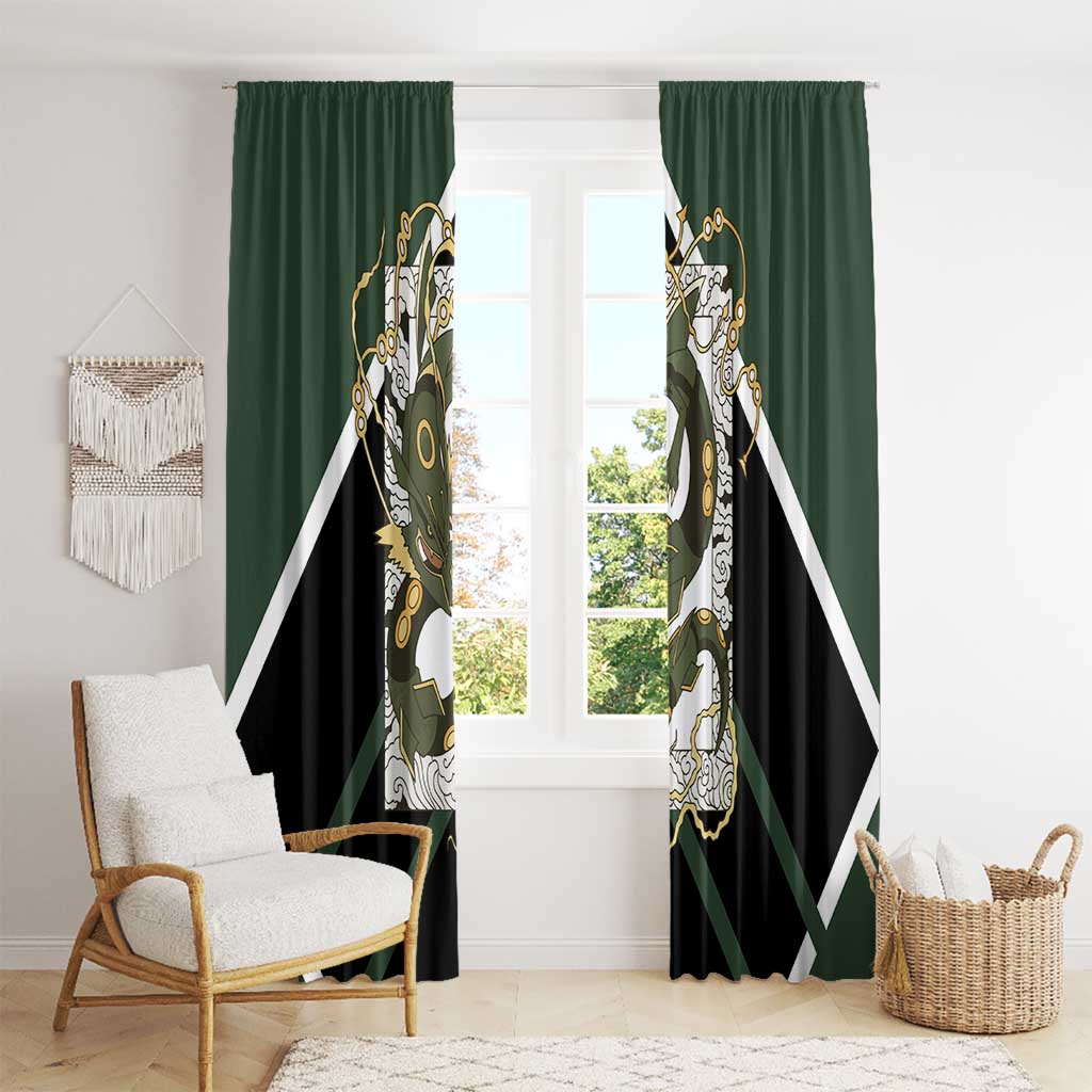 Rayquaza Window Curtain with Legendary Dragon Design and Green Black Pokémon Theme - The Mazicc
