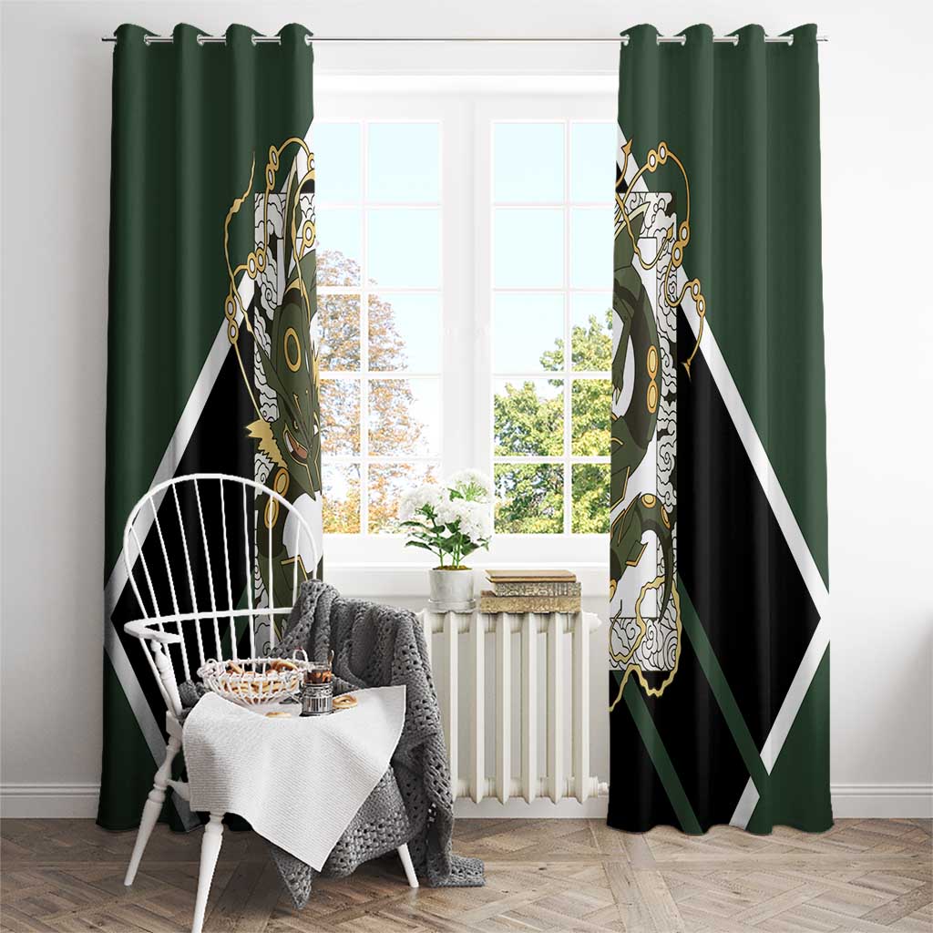 Rayquaza Window Curtain with Legendary Dragon Design and Green Black Pokémon Theme - The Mazicc