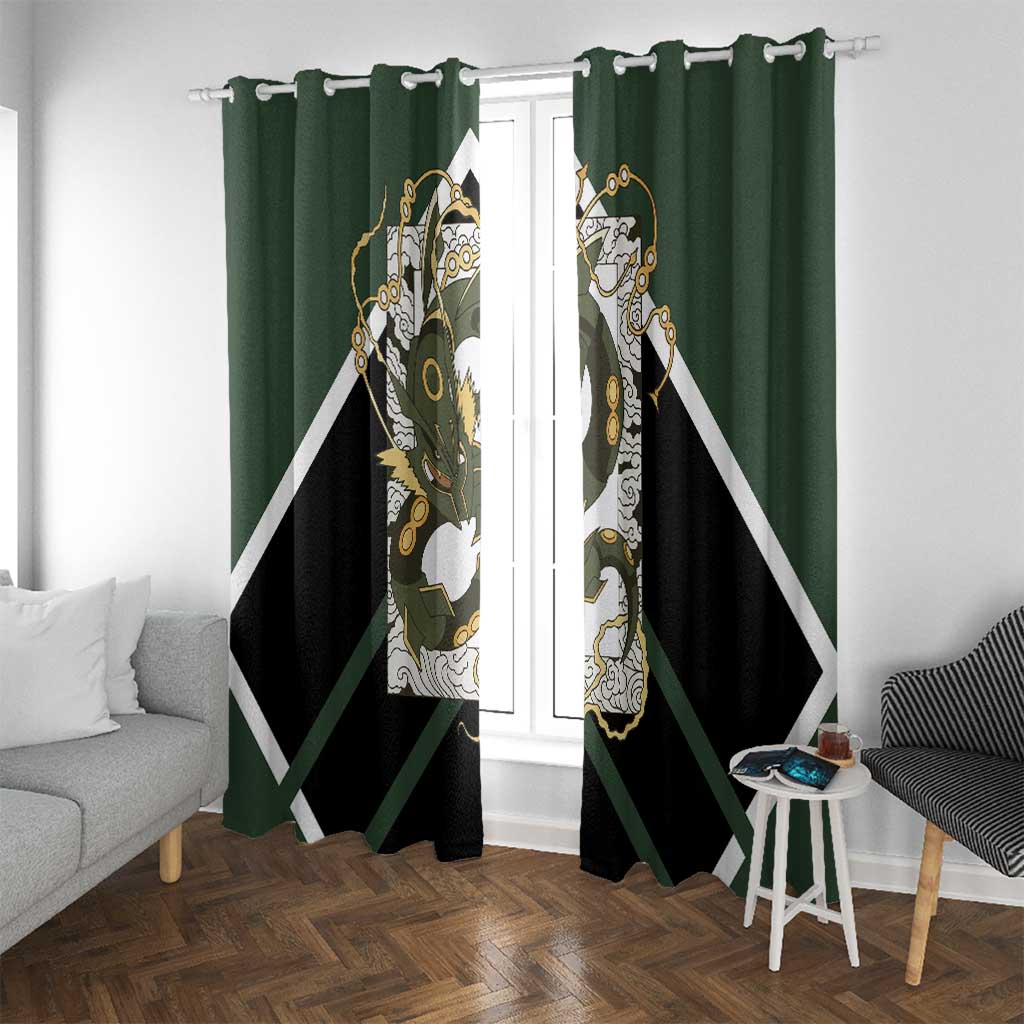 Rayquaza Window Curtain with Legendary Dragon Design and Green Black Pokémon Theme - The Mazicc
