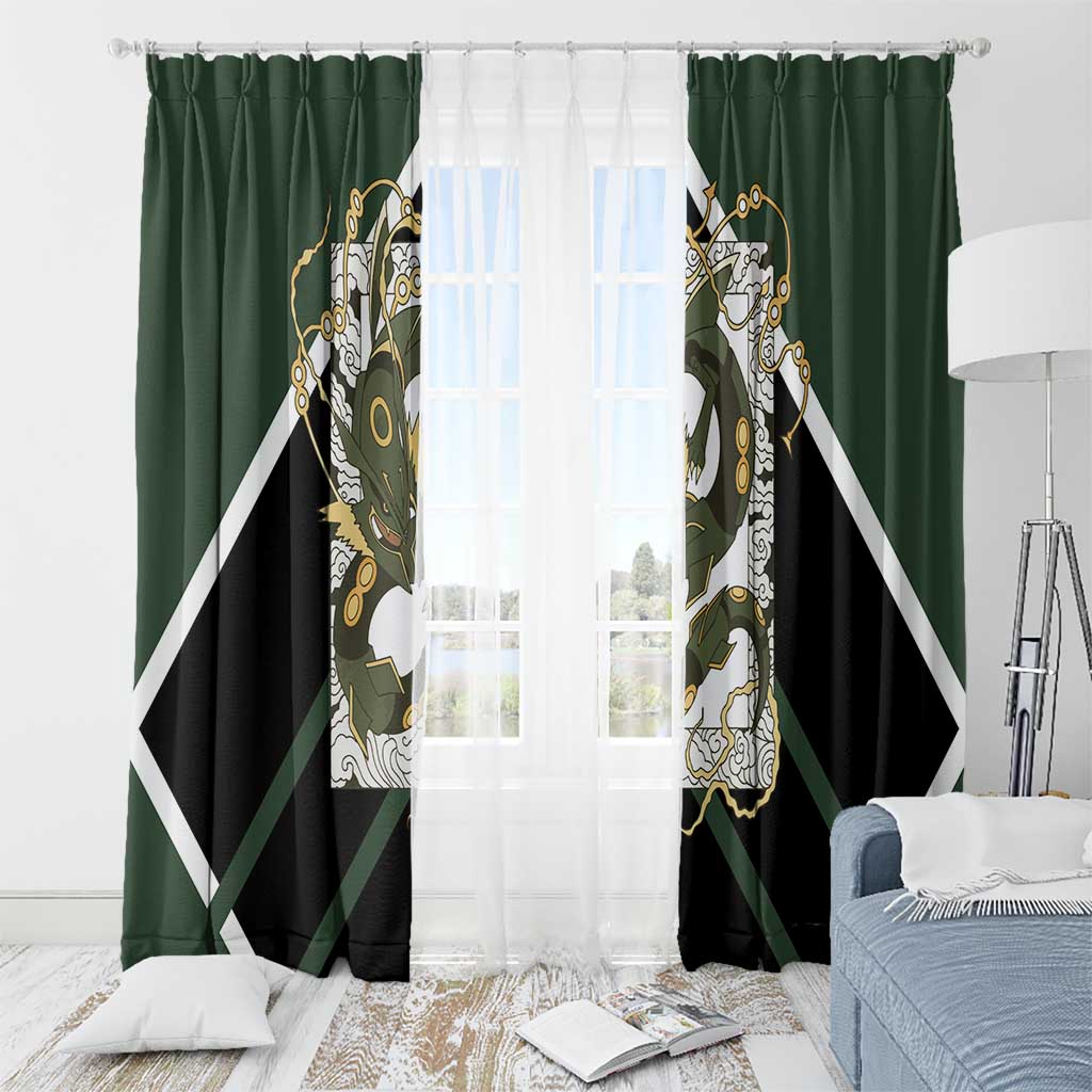 Rayquaza Window Curtain with Legendary Dragon Design and Green Black Pokémon Theme - The Mazicc