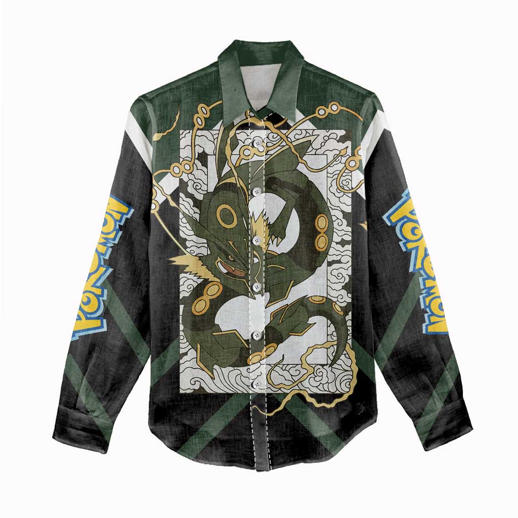 Rayquaza Women Casual Shirt with Legendary Dragon Design and Green Black Pokémon Theme - The Mazicc