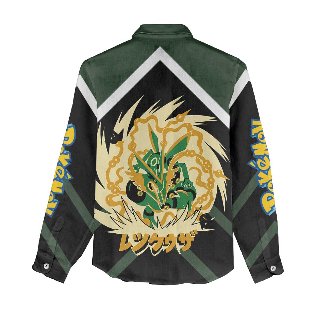 Rayquaza Women Casual Shirt with Legendary Dragon Design and Green Black Pokémon Theme - The Mazicc