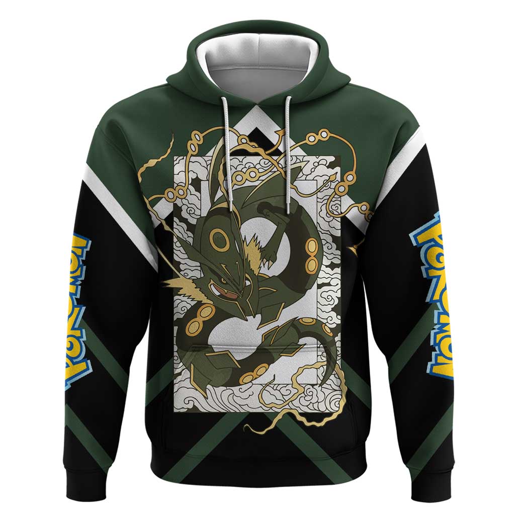 Rayquaza Zip Hoodie with Legendary Dragon Design and Green Black Pokémon Theme - The Mazicc