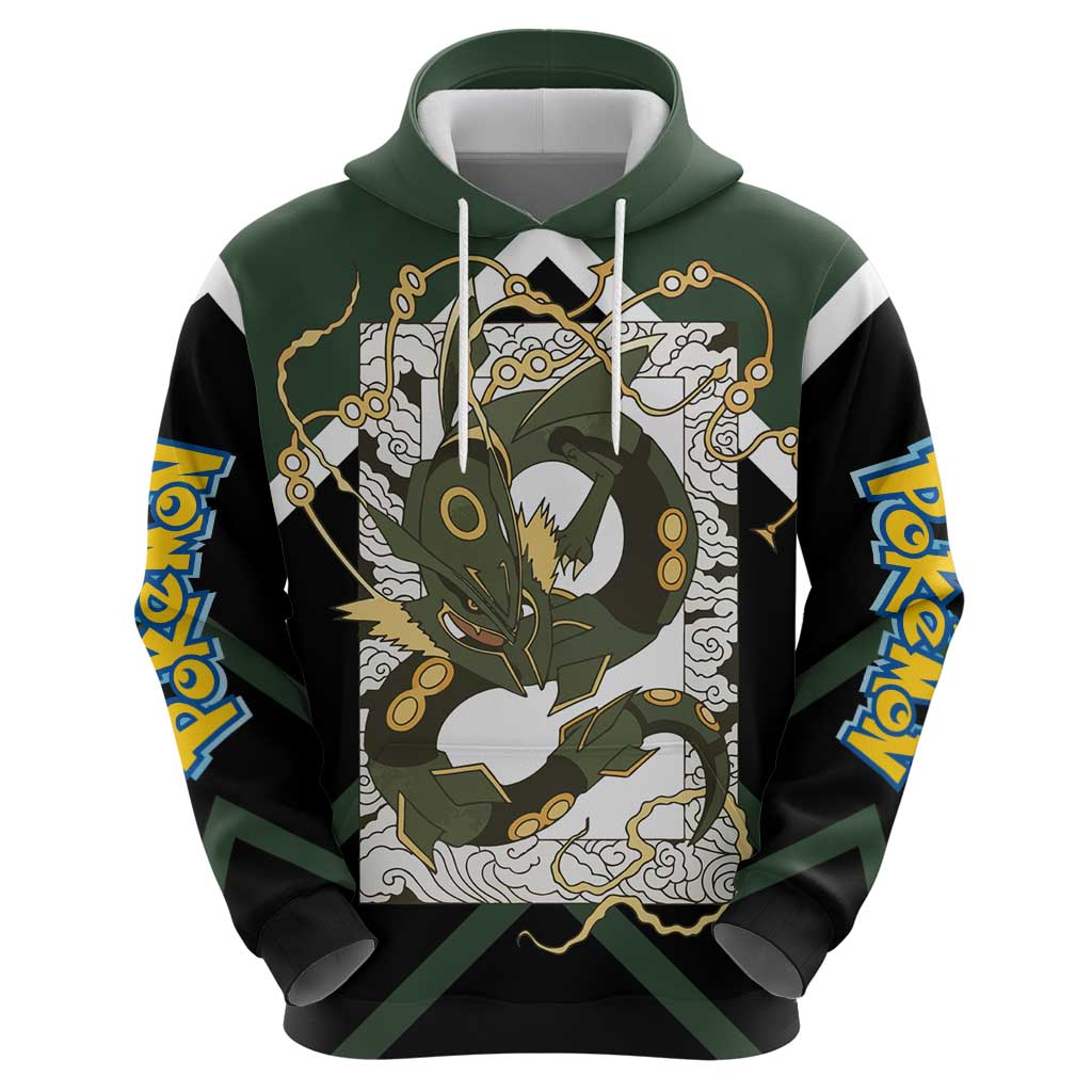 Rayquaza Zip Hoodie with Legendary Dragon Design and Green Black Pokémon Theme - The Mazicc