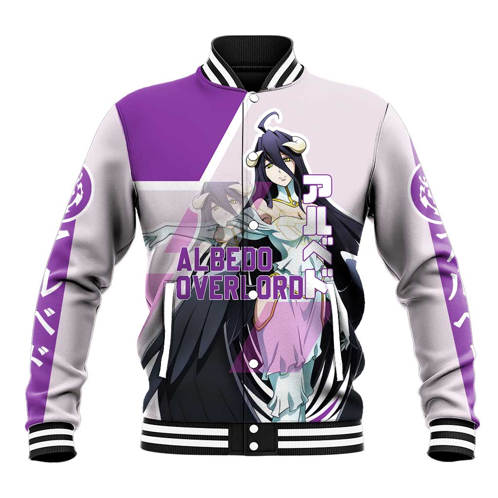 Albedo Overlord Baseball Jacket with Winged Demon Design and Purple Anime Aesthetic - The Mazicc