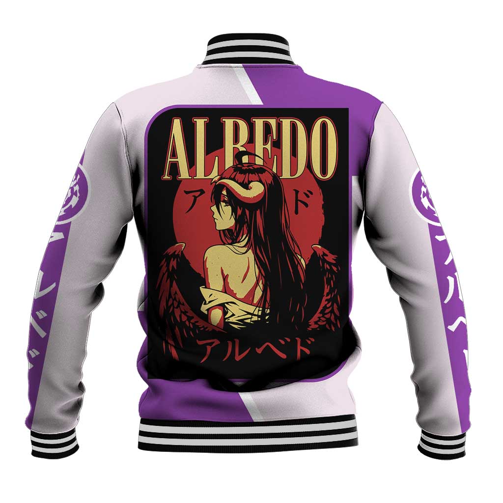 Albedo Overlord Baseball Jacket with Winged Demon Design and Purple Anime Aesthetic - The Mazicc