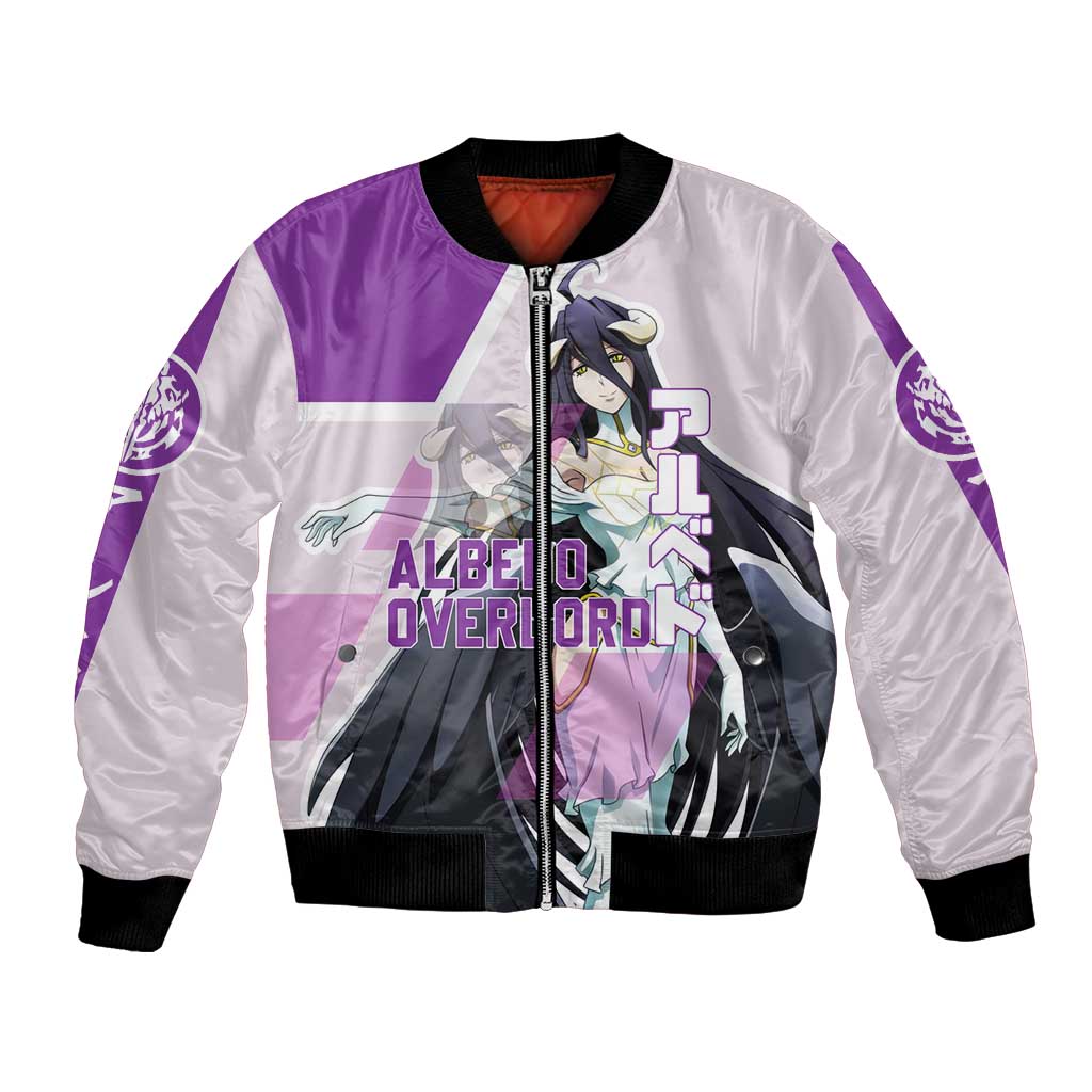 Albedo Overlord Bomber Jacket with Winged Demon Design and Purple Anime Aesthetic - The Mazicc