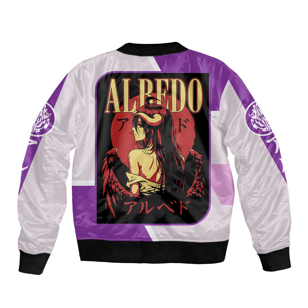 Albedo Overlord Bomber Jacket with Winged Demon Design and Purple Anime Aesthetic - The Mazicc