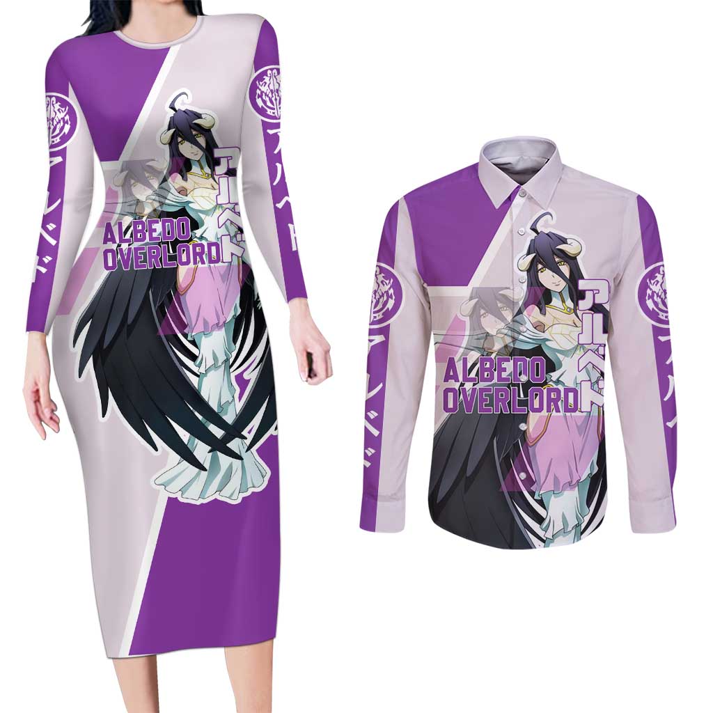 Albedo Overlord Couples Matching Long Sleeve Bodycon Dress and Long Sleeve Button Shirt with Winged Demon Design and Purple Anime Aesthetic - The Mazicc