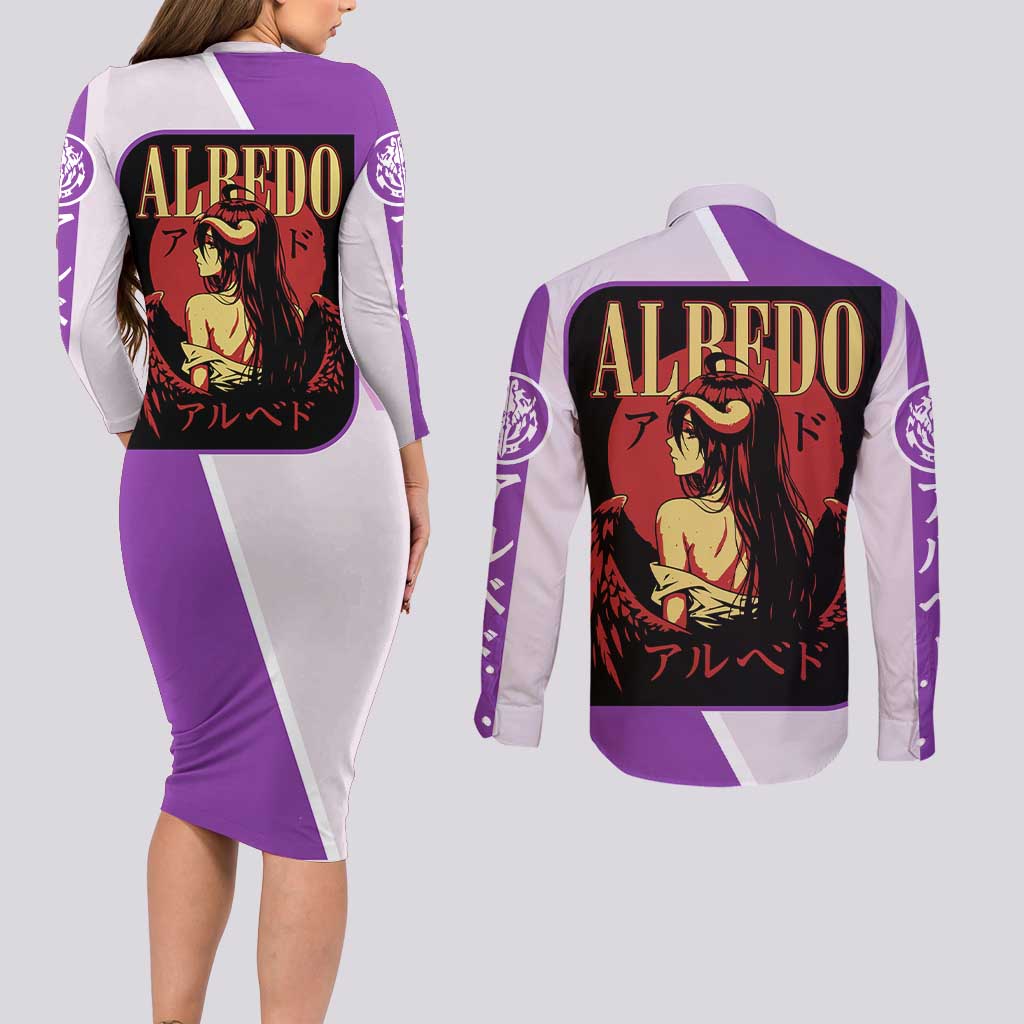 Albedo Overlord Couples Matching Long Sleeve Bodycon Dress and Long Sleeve Button Shirt with Winged Demon Design and Purple Anime Aesthetic - The Mazicc