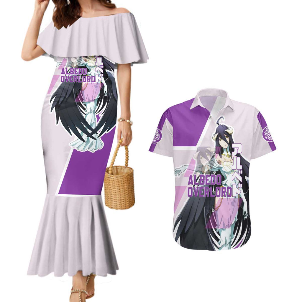 Albedo Overlord Couples Matching Mermaid Dress and Hawaiian Shirt with Winged Demon Design and Purple Anime Aesthetic - The Mazicc