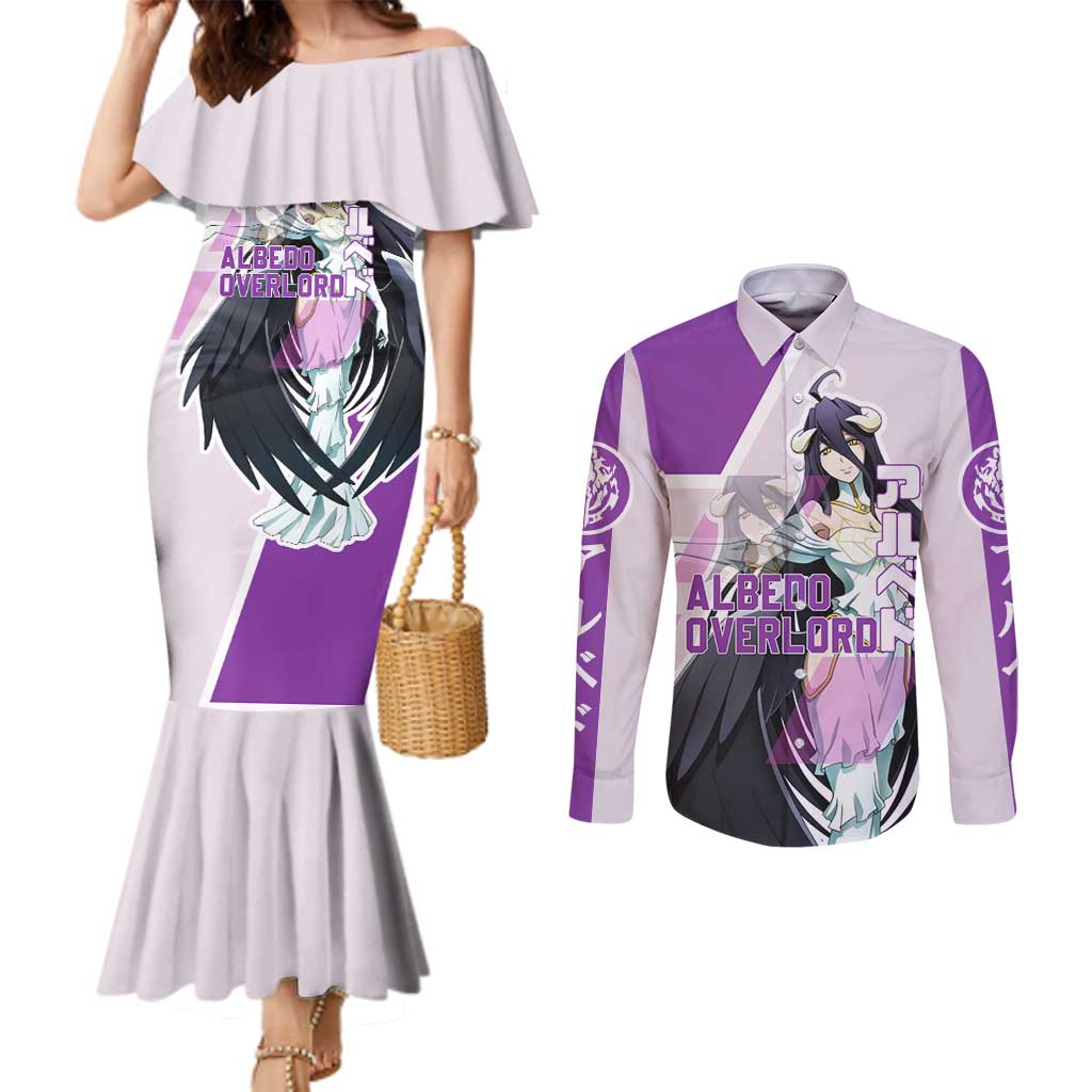 Albedo Overlord Couples Matching Mermaid Dress and Long Sleeve Button Shirt with Winged Demon Design and Purple Anime Aesthetic - The Mazicc