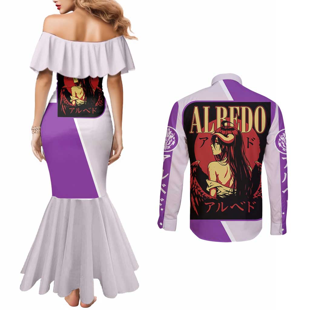 Albedo Overlord Couples Matching Mermaid Dress and Long Sleeve Button Shirt with Winged Demon Design and Purple Anime Aesthetic - The Mazicc