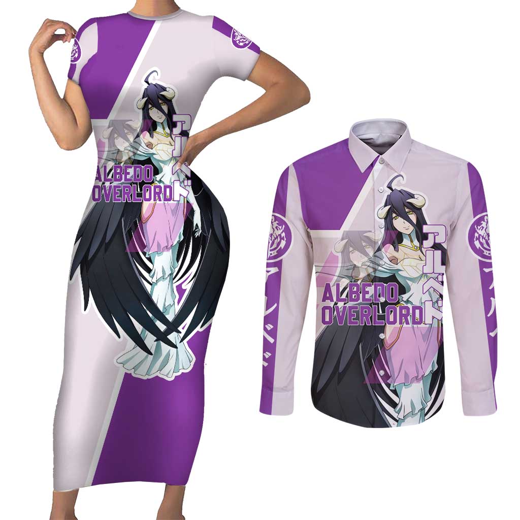 Albedo Overlord Couples Matching Short Sleeve Bodycon Dress and Long Sleeve Button Shirt with Winged Demon Design and Purple Anime Aesthetic - The Mazicc