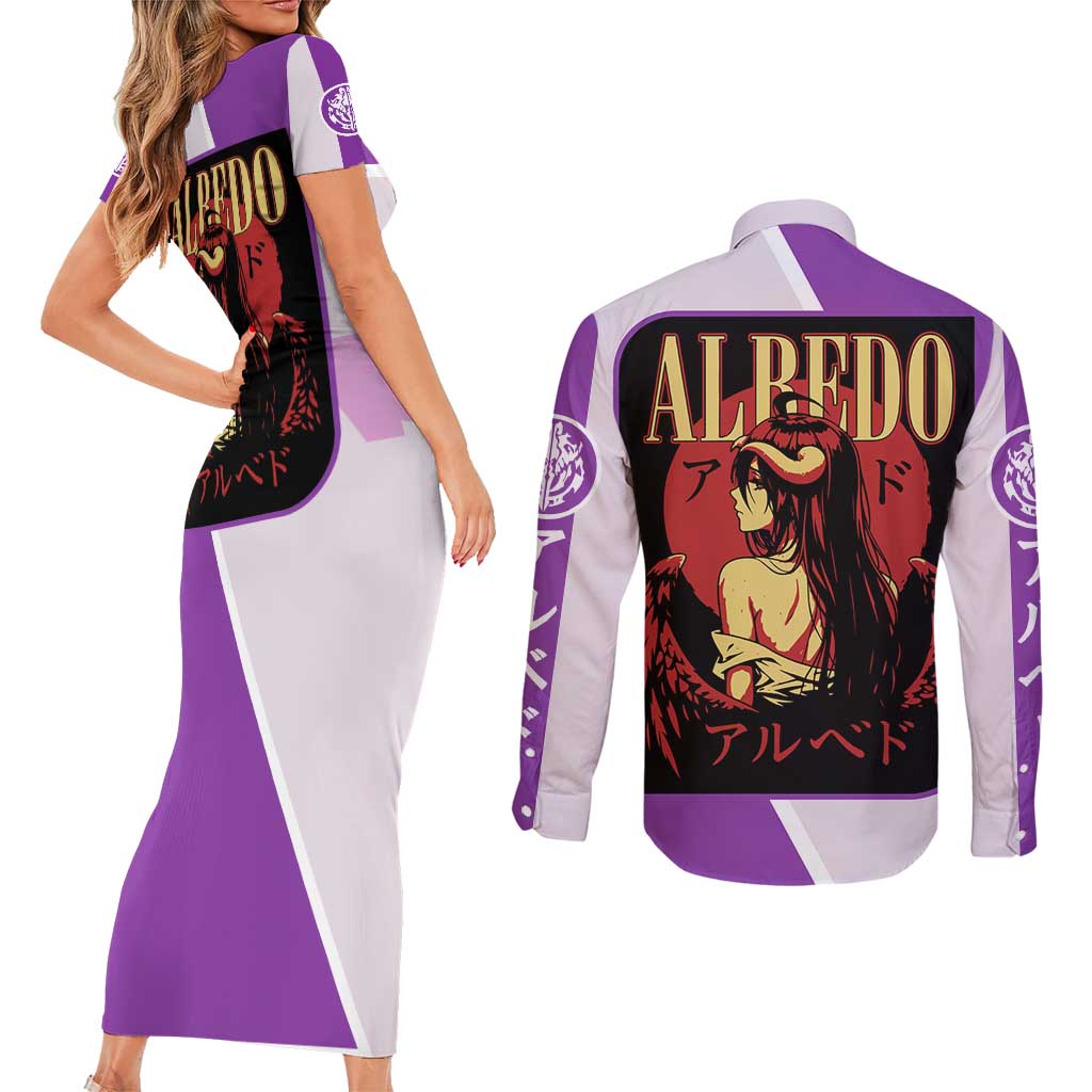 Albedo Overlord Couples Matching Short Sleeve Bodycon Dress and Long Sleeve Button Shirt with Winged Demon Design and Purple Anime Aesthetic - The Mazicc