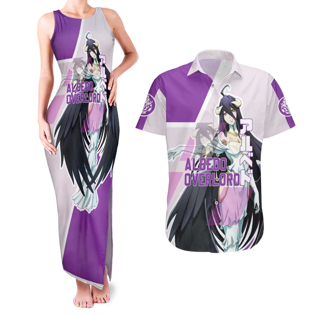 Albedo Overlord Couples Matching Tank Maxi Dress and Hawaiian Shirt with Winged Demon Design and Purple Anime Aesthetic - The Mazicc