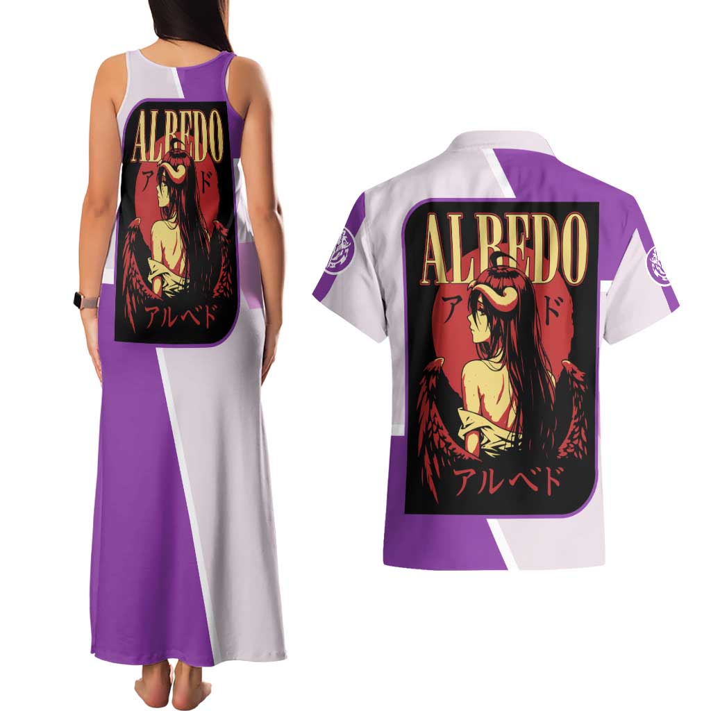 Albedo Overlord Couples Matching Tank Maxi Dress and Hawaiian Shirt with Winged Demon Design and Purple Anime Aesthetic - The Mazicc